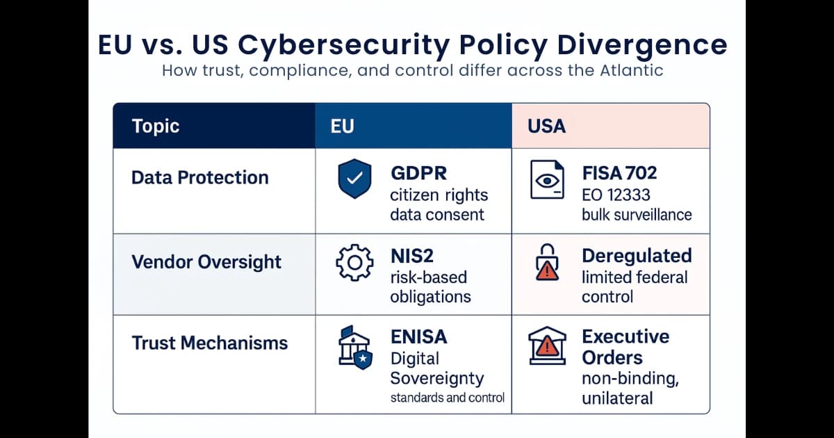 Divergencia de políticas de ciberseguridad entre la UE y EE. UU.